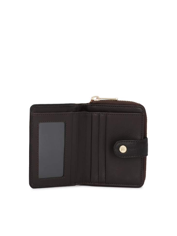 Portefeuille en cuir gaufré façon anguille marron ARIYAH