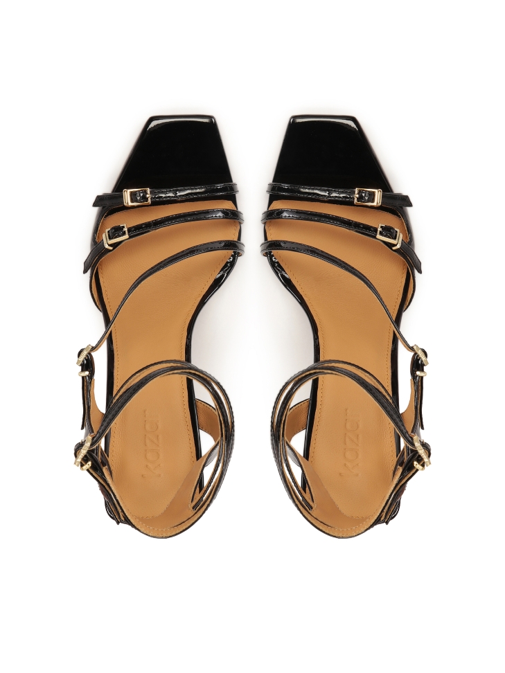 Sandales à lanières en cuir verni noir ALEXIS