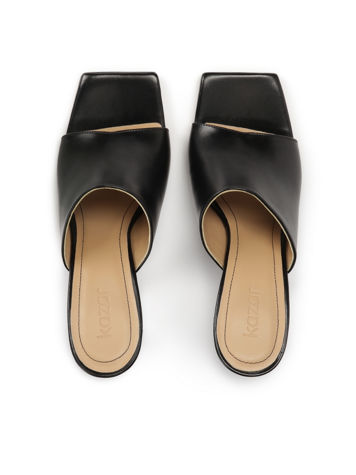 Mules noires à talons et à bouts carrés FARRAH