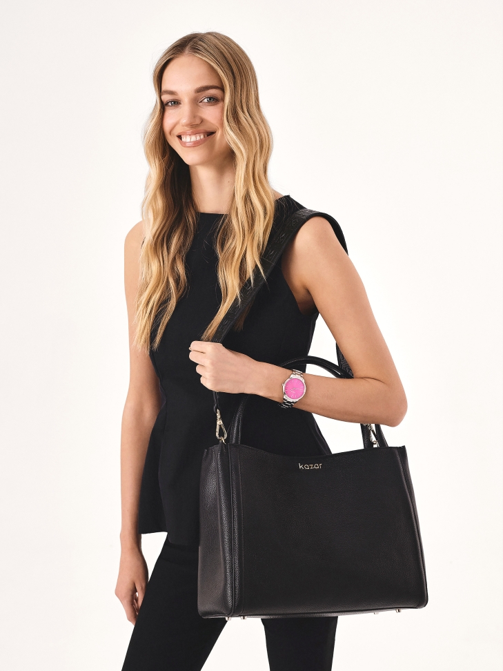 Grand sac à main en cuir souple noir  BLAINE L