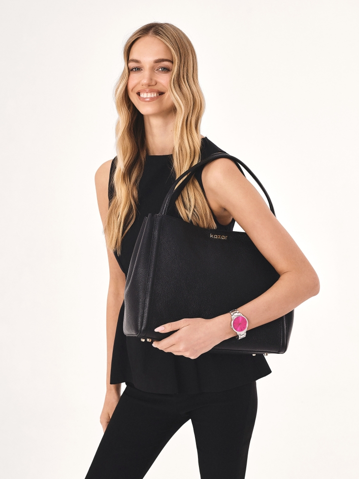 Grand sac à main en cuir souple noir  BLAINE L