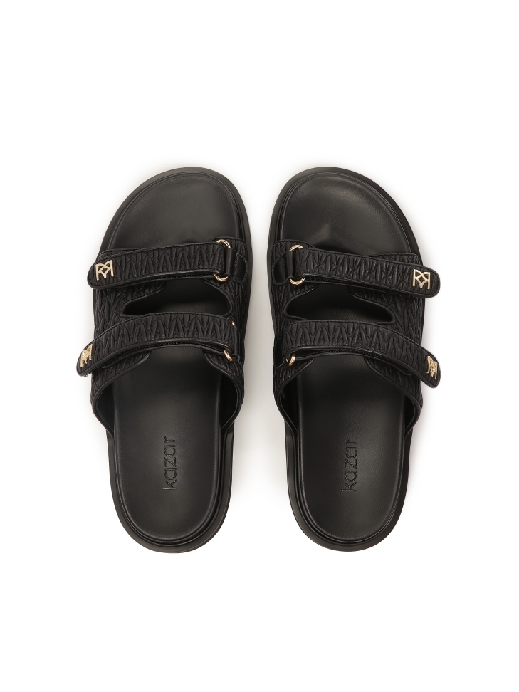 Diapositives en cuir gaufré noir sur une semelle confortable DESIRE