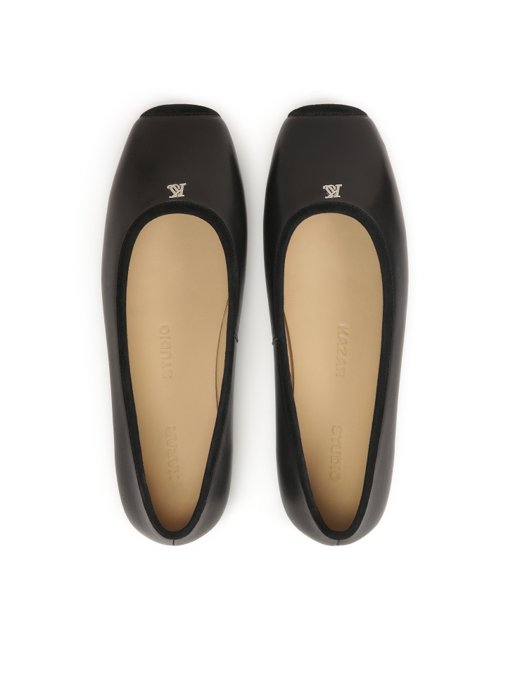 Ballerines en cuir noir avec nez chanfreiné KS GABY