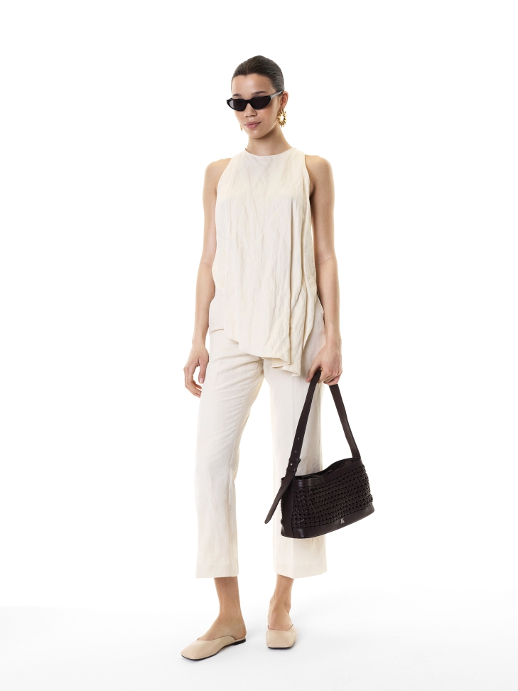 Diapositives en cuir sur une semelle plate avec un devant carré KS BRICE