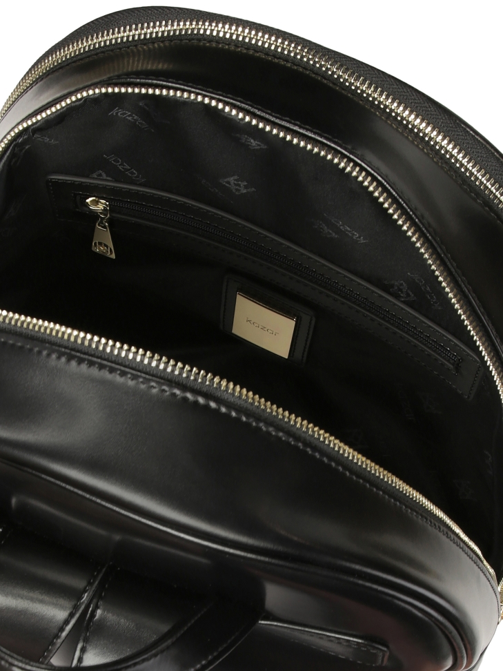 Sac à dos en cuir noir avec poche frontale OAKLYNN