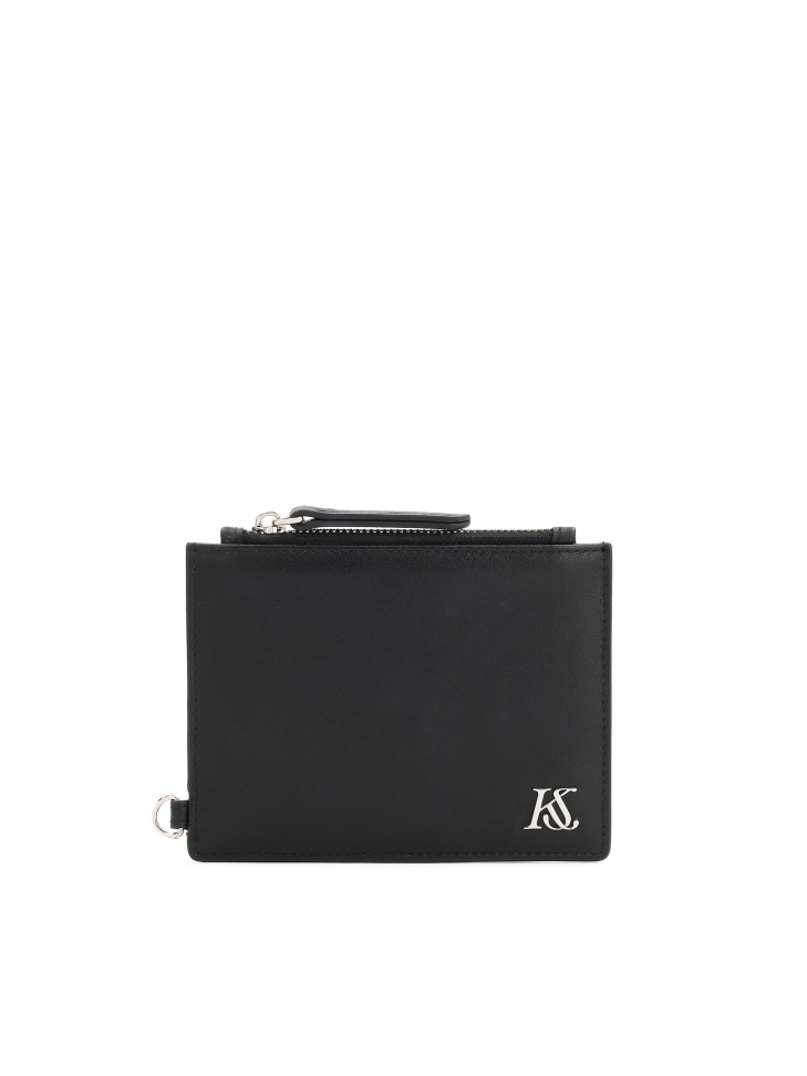 Porte-cartes en cuir noir avec sangle amovible et pochette zippée KS CHARENTE
