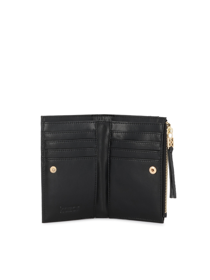 Portefeuille en cuir noir gaufré pour femme THALIA