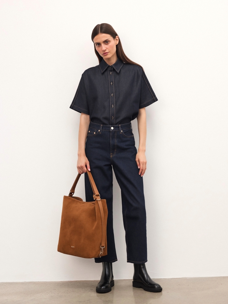 Sac à main en daim de couleur marron clair avec poignée à main JERRIAR