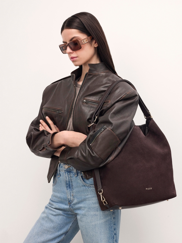 Sac à main en daim naturel marron au design minimaliste JERRIAR