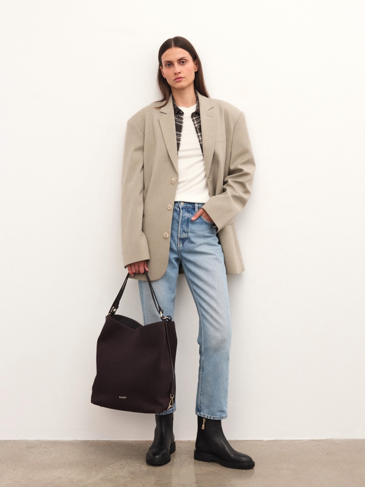 Sac à main en daim naturel marron au design minimaliste JERRIAR