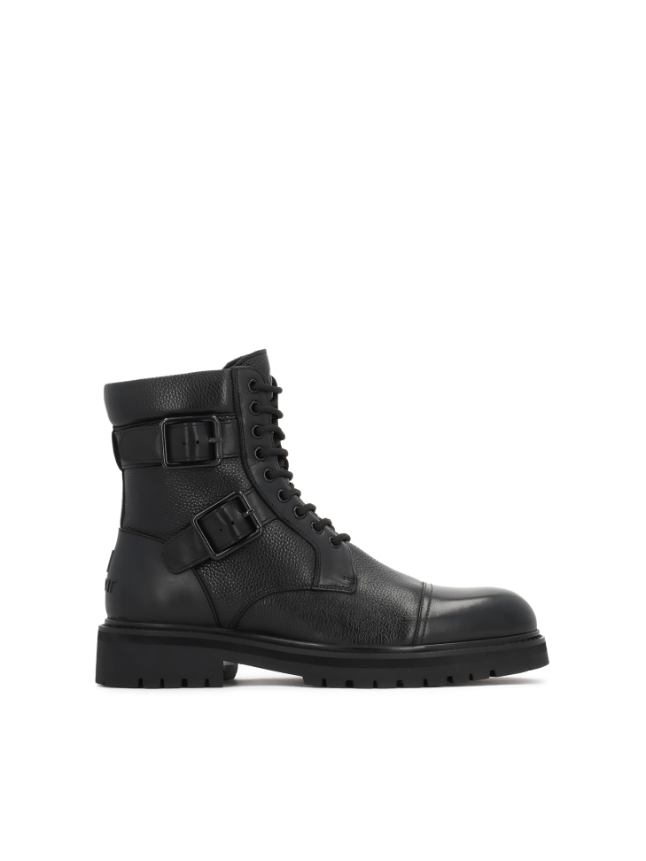 Bottes pour hommes en cuir noir avec boucles et tige à lacets ILLTES