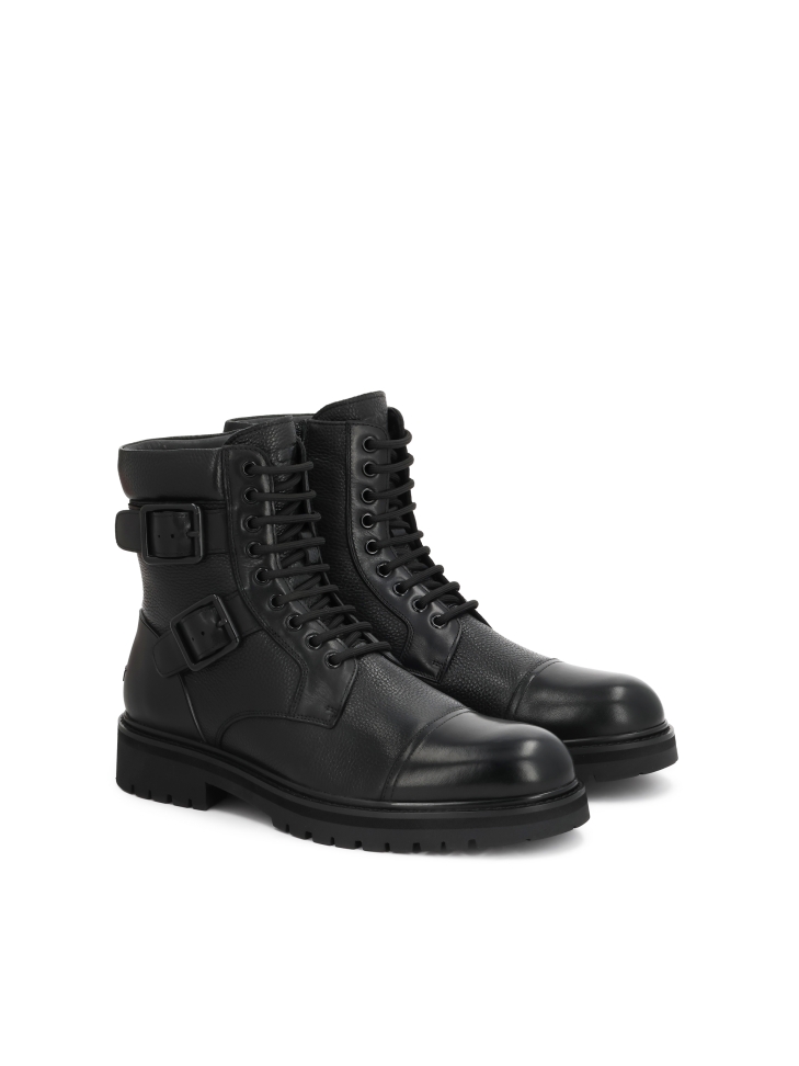 Bottes pour hommes en cuir noir avec boucles et tige à lacets ILLTES