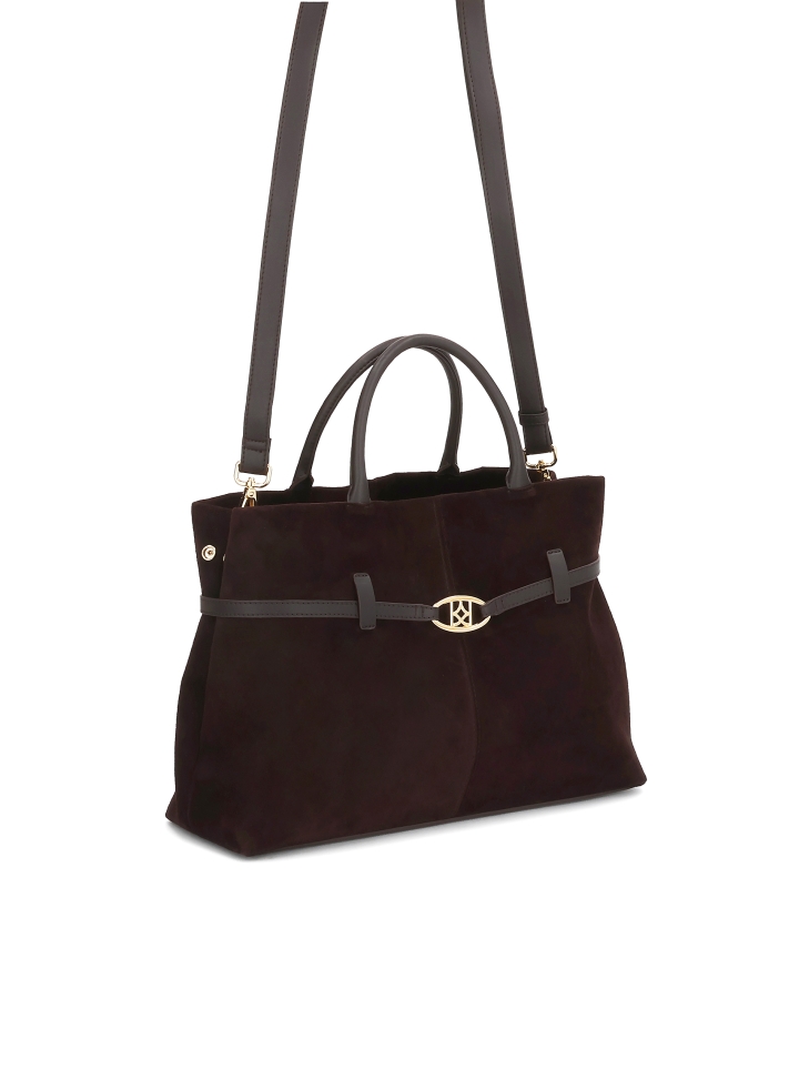 Sac à main en daim marron de forme trapézoïdale CATE