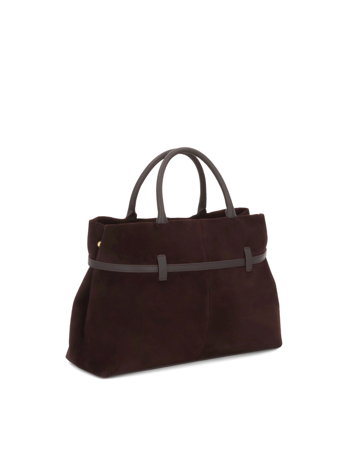 Sac à main en daim marron de forme trapézoïdale CATE