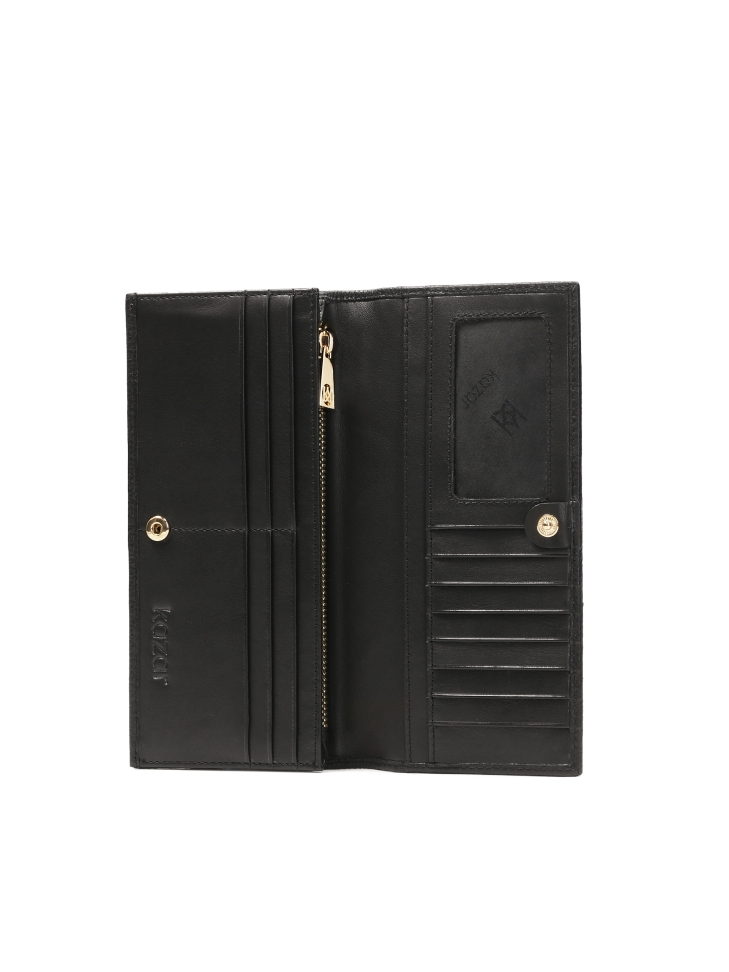 Portefeuille en cuir noir avec rabat LORETTA