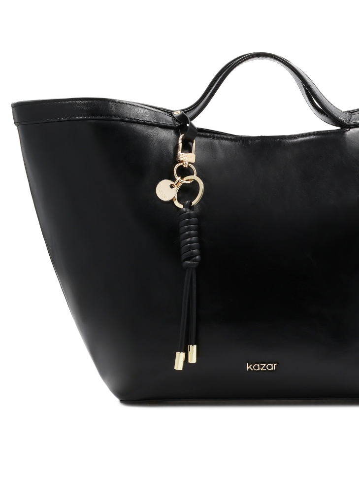 Porte-clés en cuir naturel noir avec détails dorés LILYANA