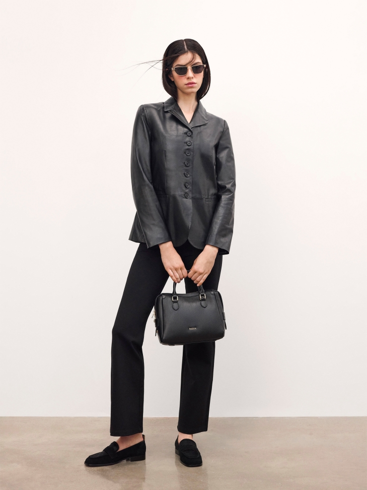 Mocassins en cuir et daim noirs avec poils ERILA