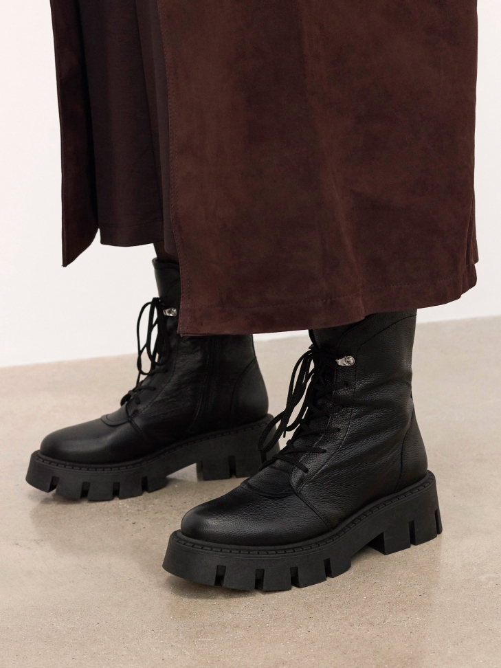 Bottes en cuir avec fermeture éclair et laçage THALIE