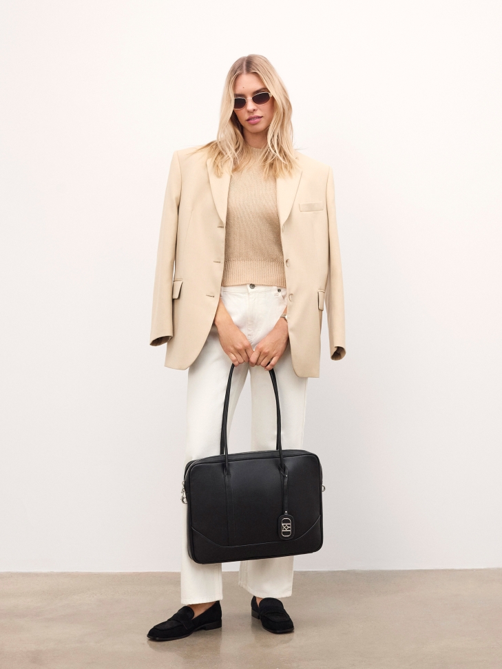 Sacoche classique pour ordinateur portable en cuir noir VELMIRA