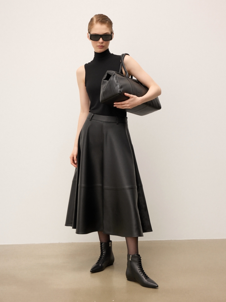 Sac à main noir en cuir naturel souple avec découpe allongée KS VIORNE 