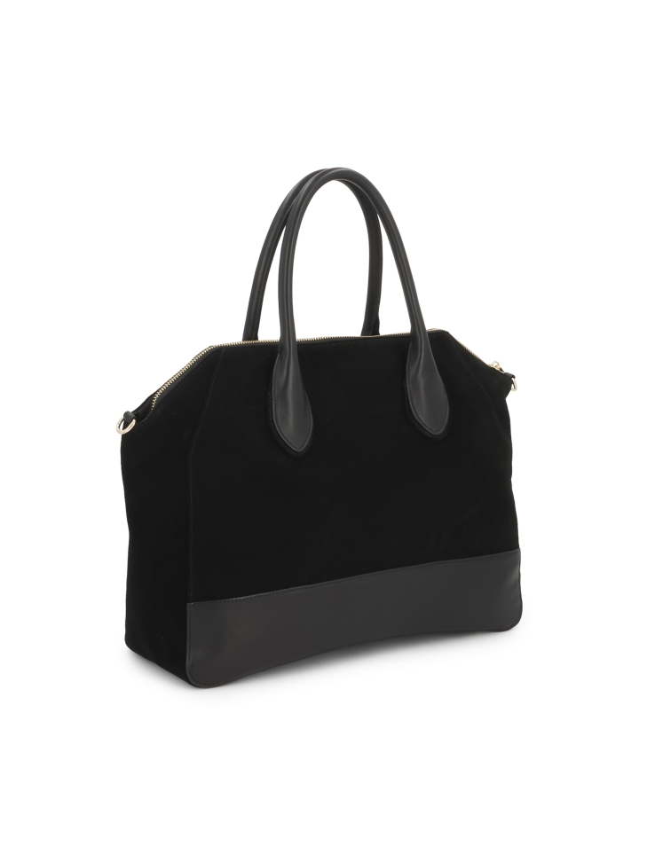 Sac à main en daim noir avec poignées et bandoulière AVIELLE