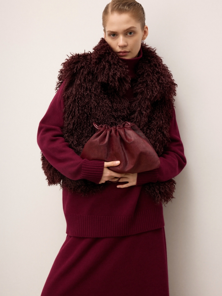 Sac en cuir marron avec poils naturels KS LIVIEN