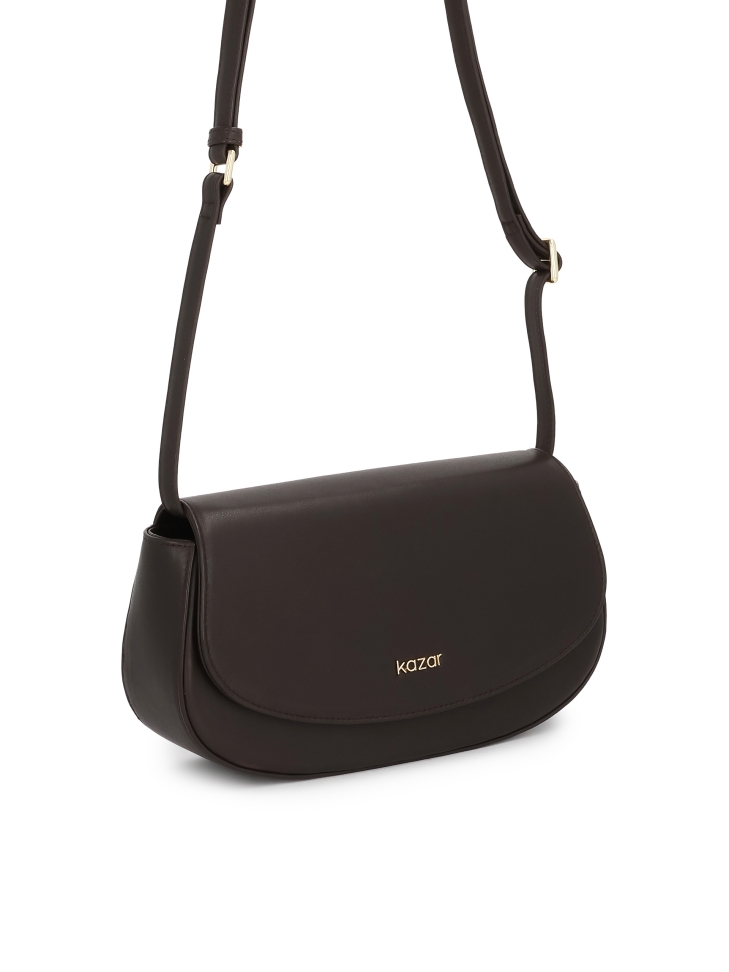 Sac à main rigide marron avec bandoulière NALYA