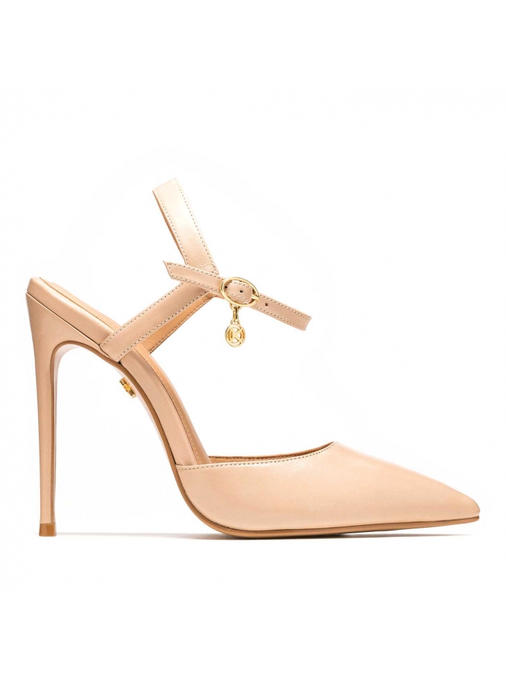 Oroscuro A24 Éscarpins Cuir Beige Rosé Ceinture Fine T 5cm